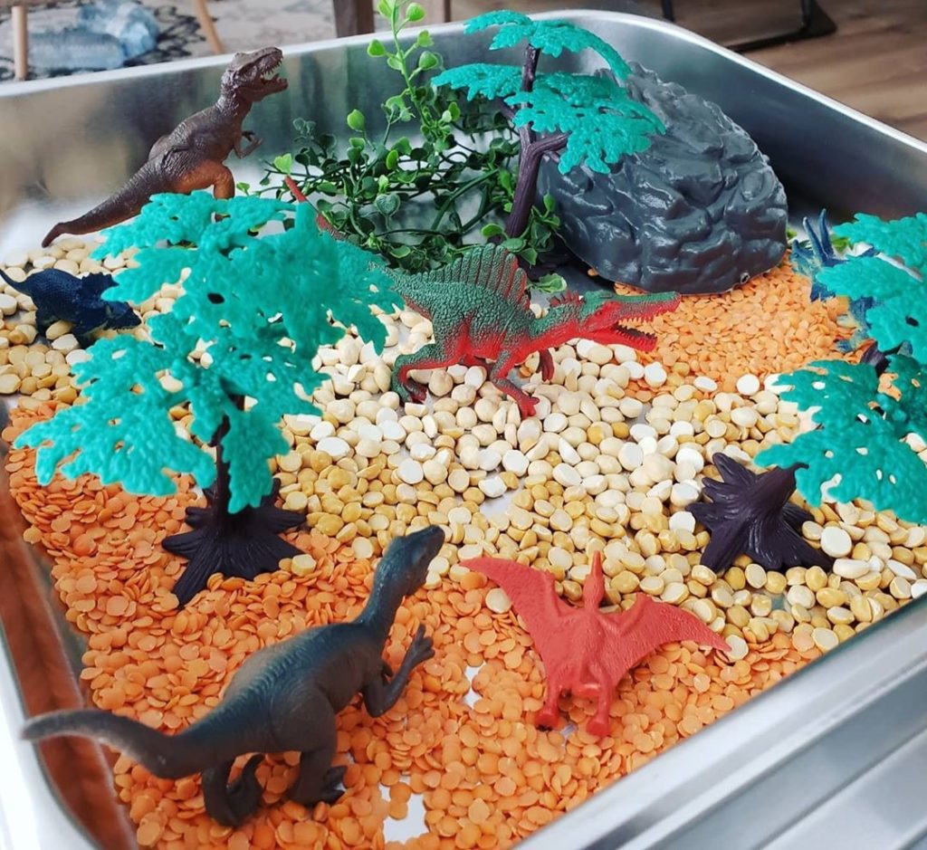 dinosaur dig sensory bin